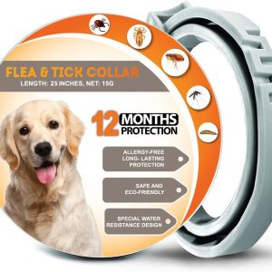 HODESU Flea & Tick Collar for Dogs 25 Inches, Dog Flea Collars 12 Months, Flea Collars for Dogs Fit All Dog Size and Breeds, Flea Treatment for Dogs, Waterproof Dog Flea Collar
